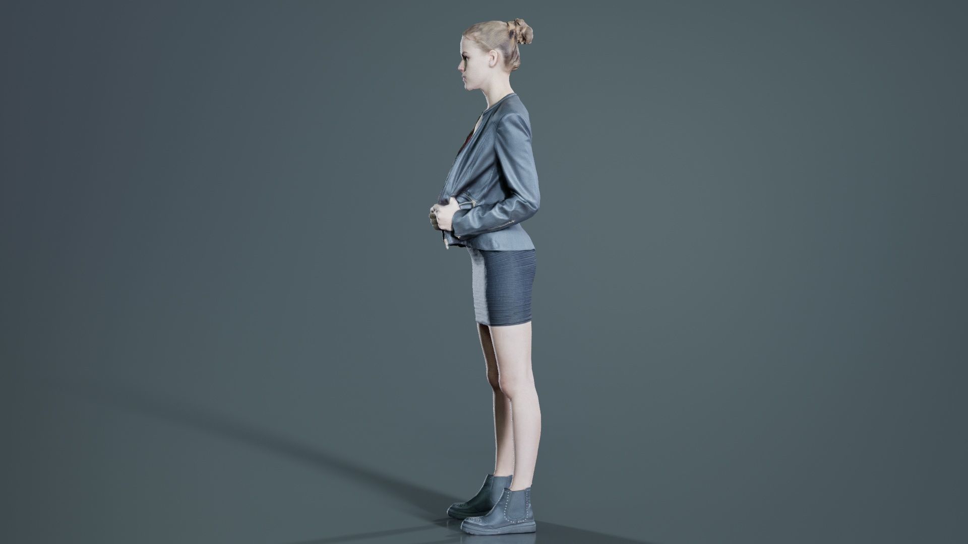 Tough Look Woman in Leather Jacket and Red Top Low-poly 3D model_4