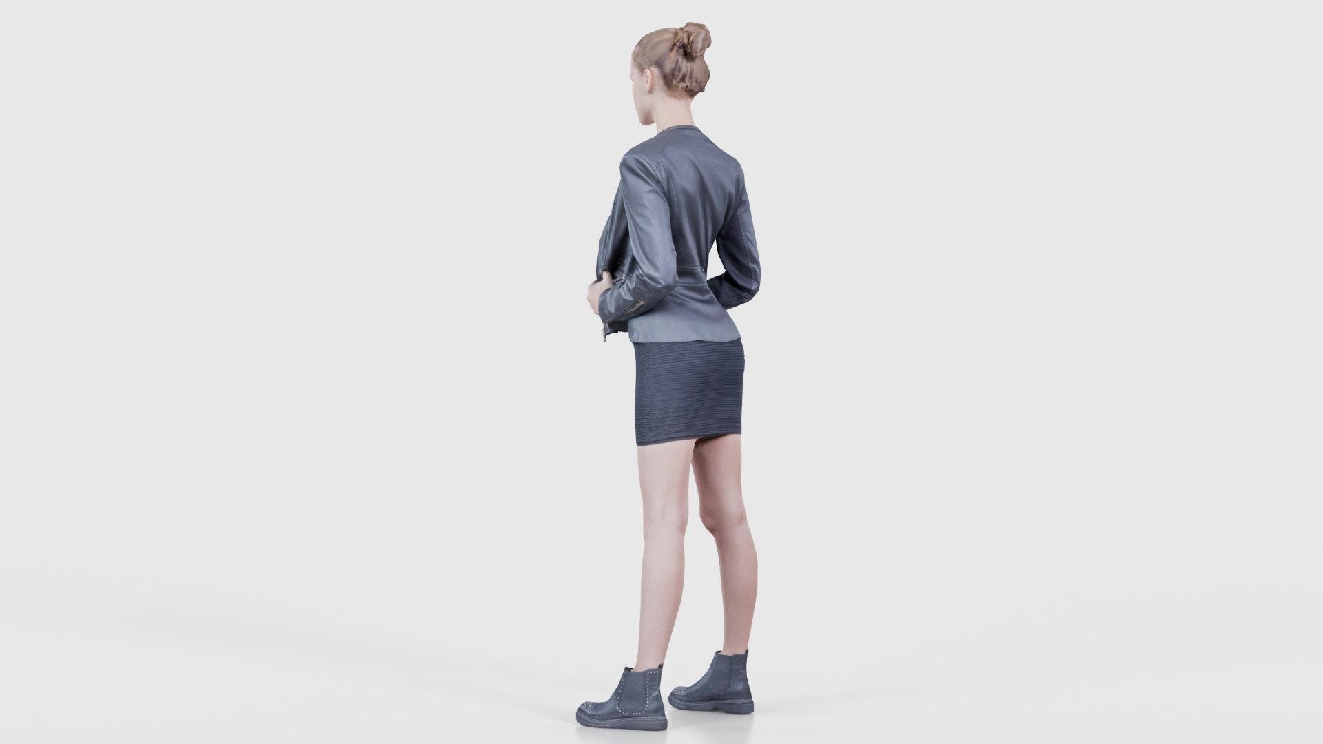 Tough Look Woman in Leather Jacket and Red Top Low-poly 3D model_25