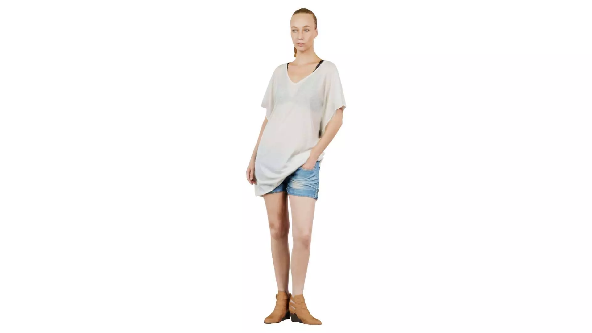 Transparant Top and Jeans Short Woman Low-poly 3D model