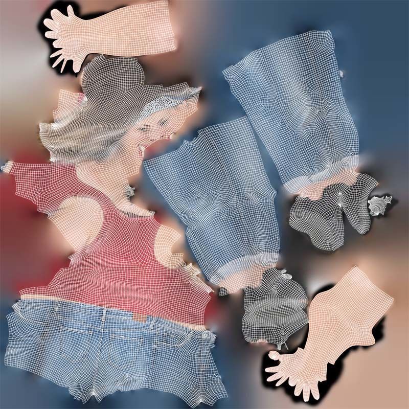 Woman in Baggy Jeans Red Top Waving Low-poly 3D model_14