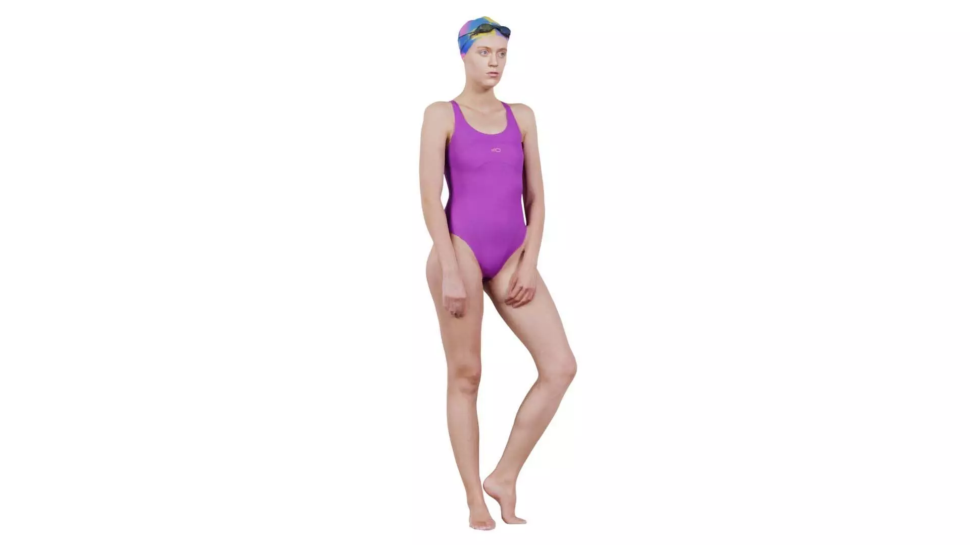 Woman in Bathing Suit and Swimcap 2 Low-poly 3D model