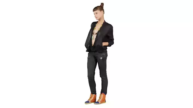 Woman in Black Flamingo Jacket
