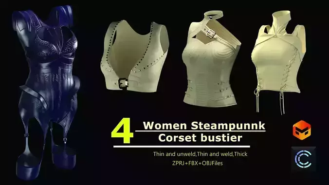 4women steampunk corset bustier 3D model