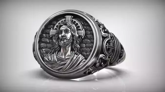 Jesus Christ Christogram Symbol Sacred Christian Ring 3D print model