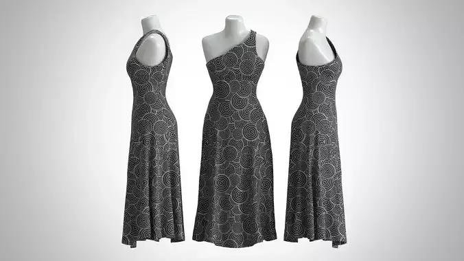 Woman Dress 2 Black Spiral Geometry
