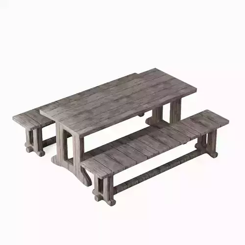 Medieval Wooden Table and Bench 01
