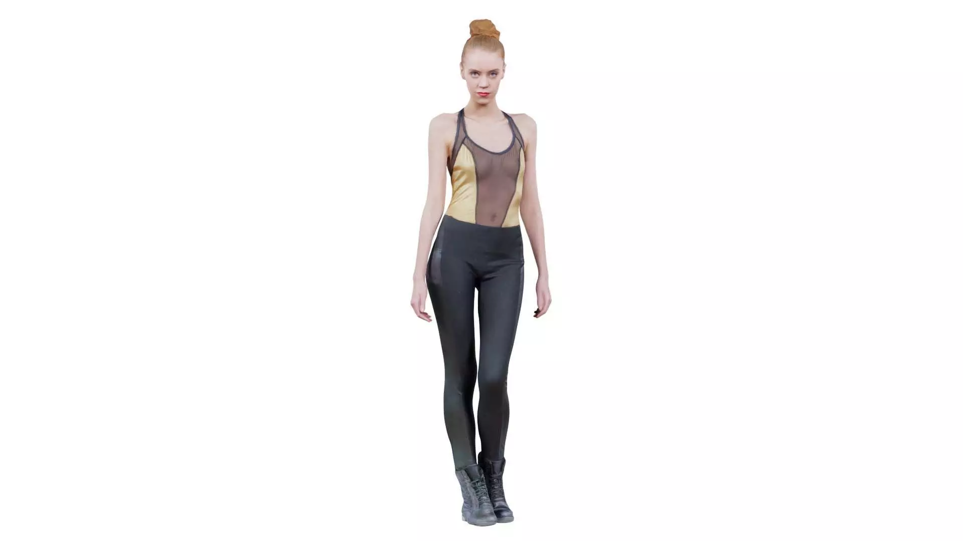 Woman in Golden Swimsuit Shiny Legging and Boots Low-poly 3D model