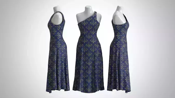 Woman Dress 2 Blue Medieval Fabric