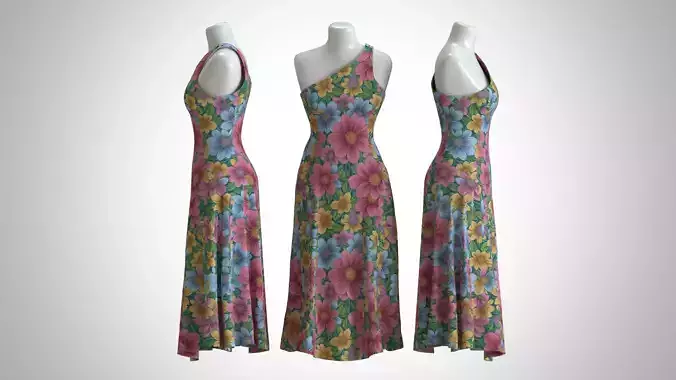 Woman Dress 2 Blue Red Yellow Pink Rose Floral