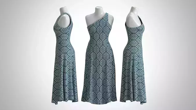 Woman Dress 2 Blue Topical Leaf