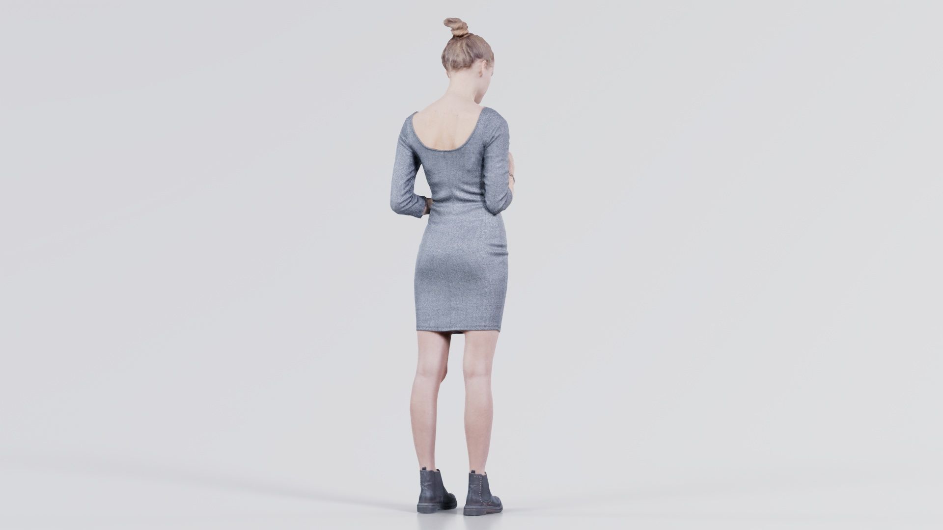 Woman in Grey Dress Texting Low-poly 3D model_1