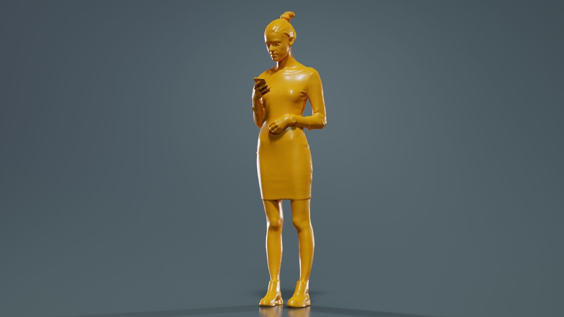 Woman in Grey Dress Texting Low-poly 3D model_12