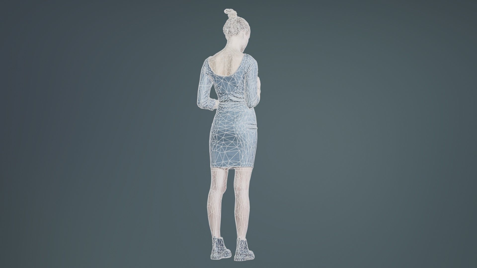 Woman in Grey Dress Texting Low-poly 3D model_10