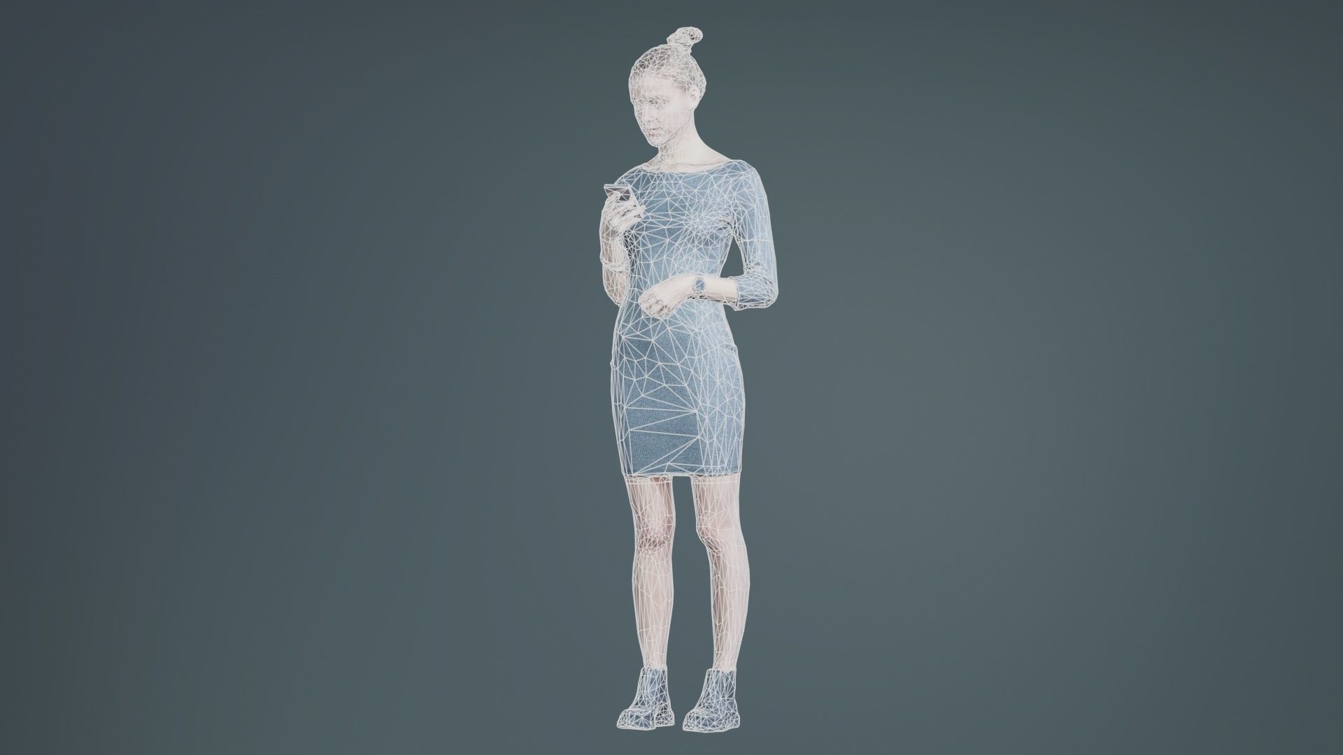 Woman in Grey Dress Texting Low-poly 3D model_9