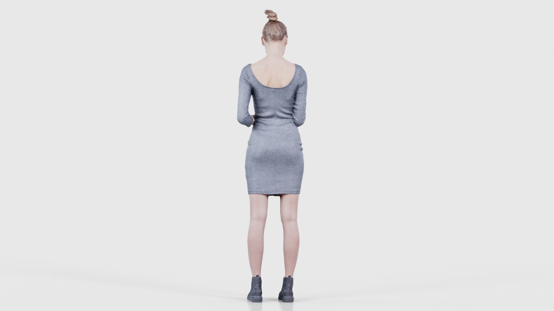 Woman in Grey Dress Texting Low-poly 3D model_22
