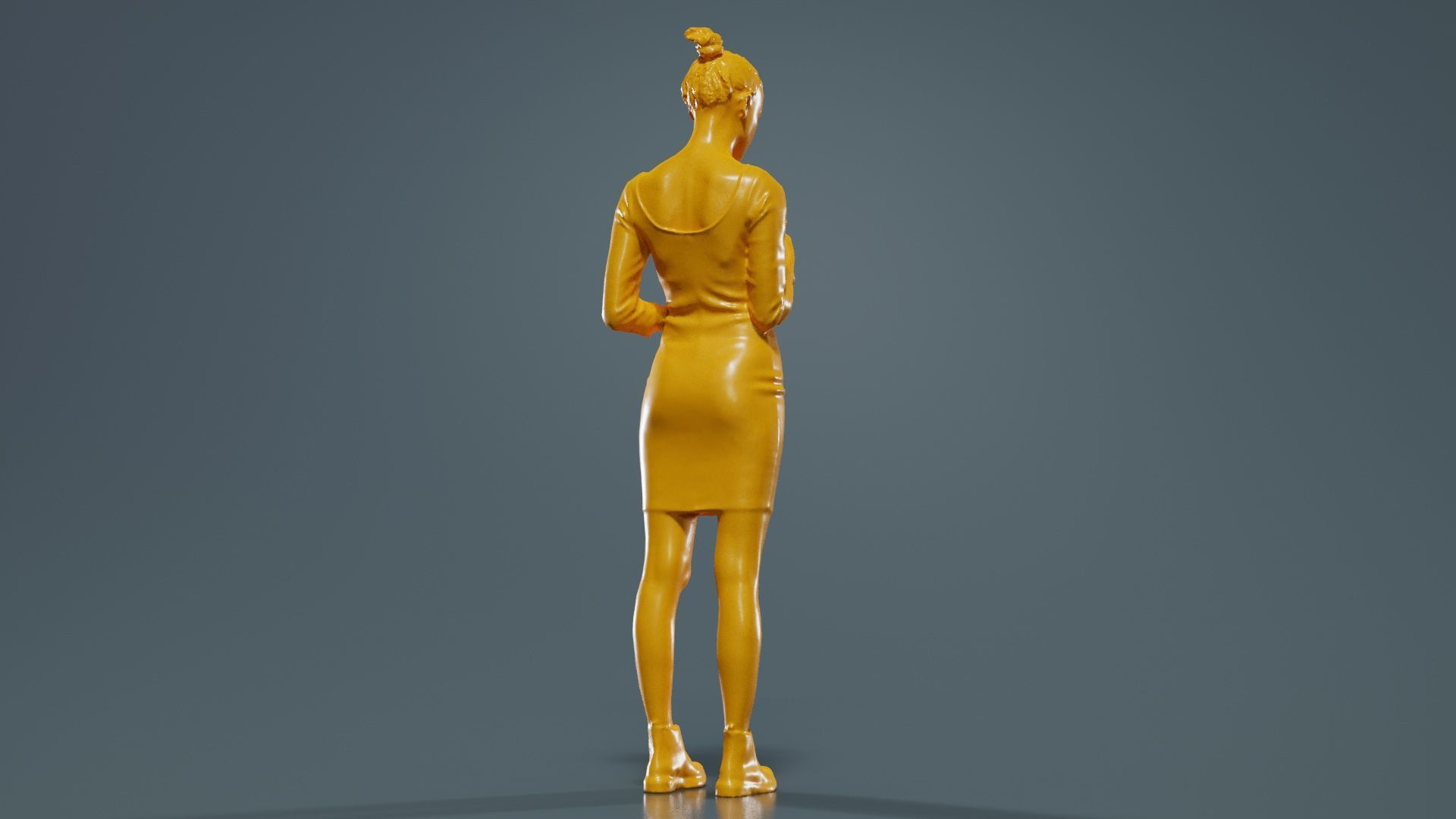 Woman in Grey Dress Texting Low-poly 3D model_13