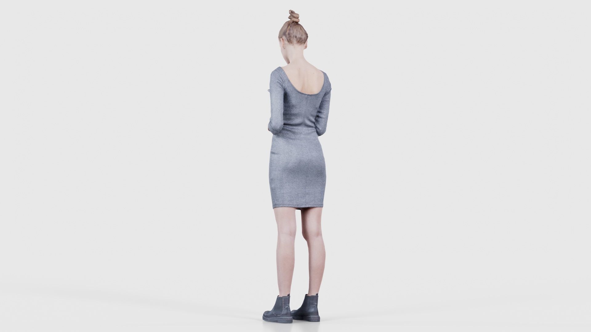 Woman in Grey Dress Texting Low-poly 3D model_23