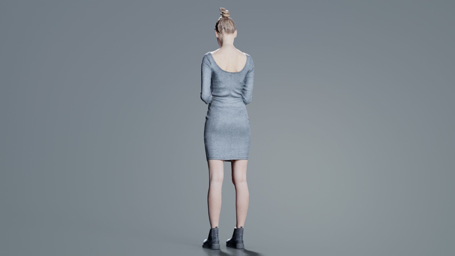 Woman in Grey Dress Texting Low-poly 3D model_4