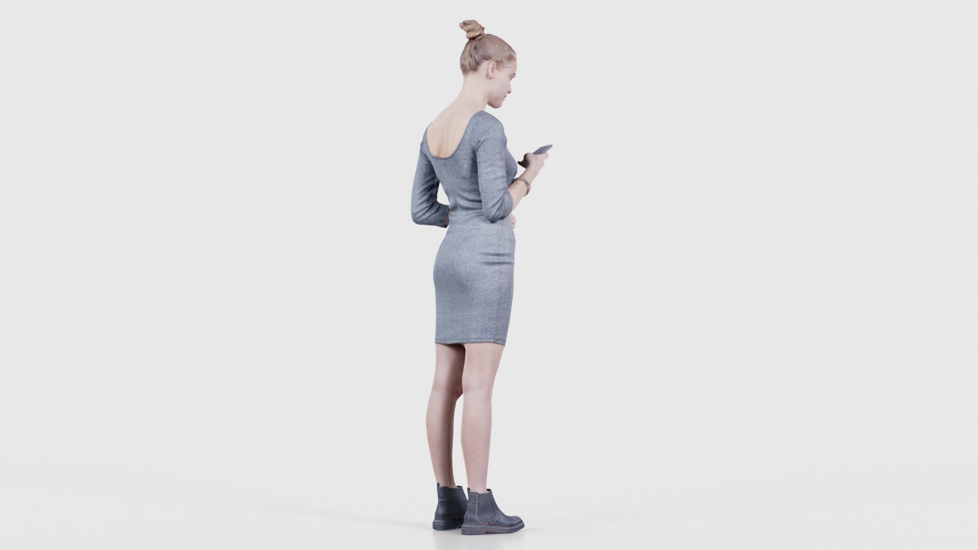 Woman in Grey Dress Texting Low-poly 3D model_20