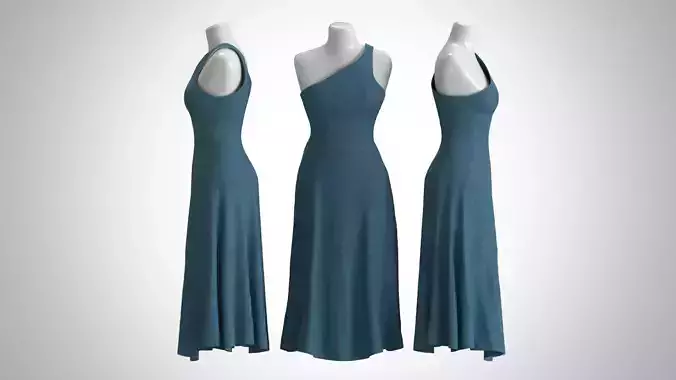 Woman Dress 2 Bright Blue Jean Fabric