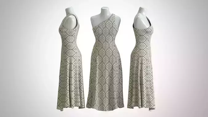 Woman Dress 2 Cream Leaf Drapery