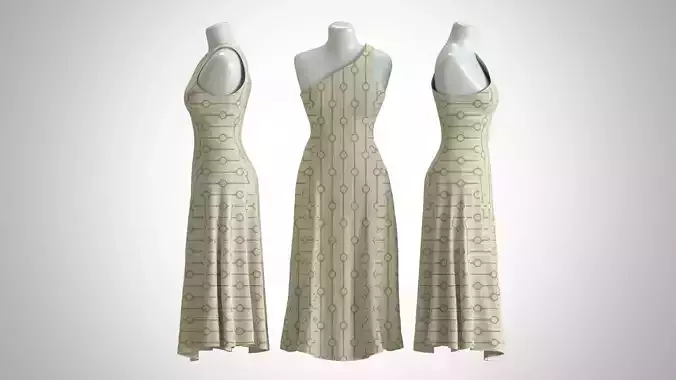 Woman Dress 2 Cream Scifi Drapery