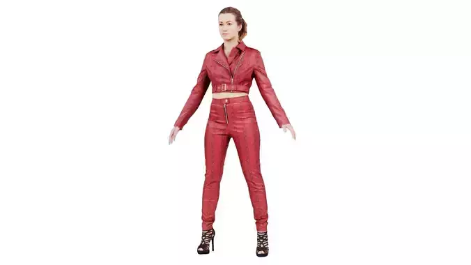 Woman in Heels and Red Leather Snake Print Costume Standard Pose