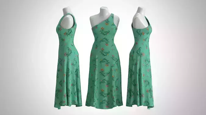 Woman Dress 2 Green Ornamental Flowers