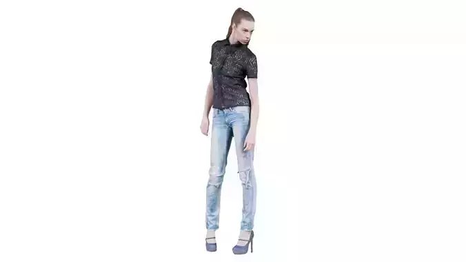 Woman in Jeans and Black Top Posed