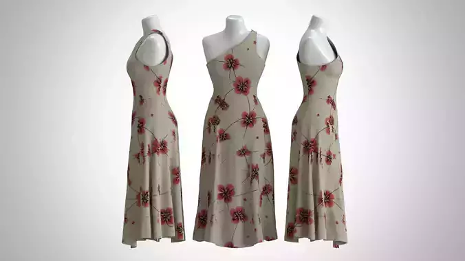 Woman Dress 2 Grey Floral Red Rose Fabric