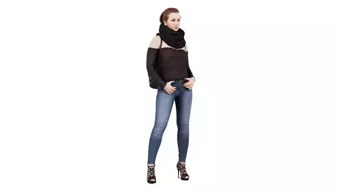 Woman in Jeans Black Top and Scarf 1