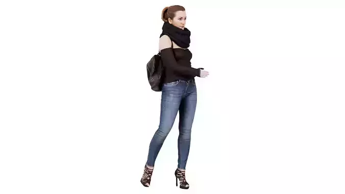 Woman in Jeans Black Top and Scarf 2