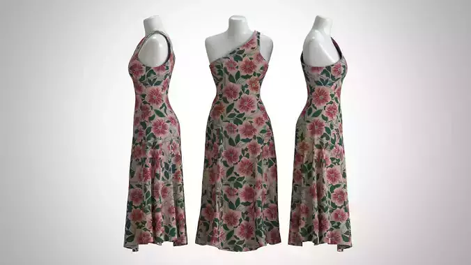 Woman Dress 2 Red Rose Green Floral