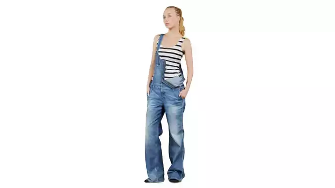 Woman in Jeans Salopet Half Open