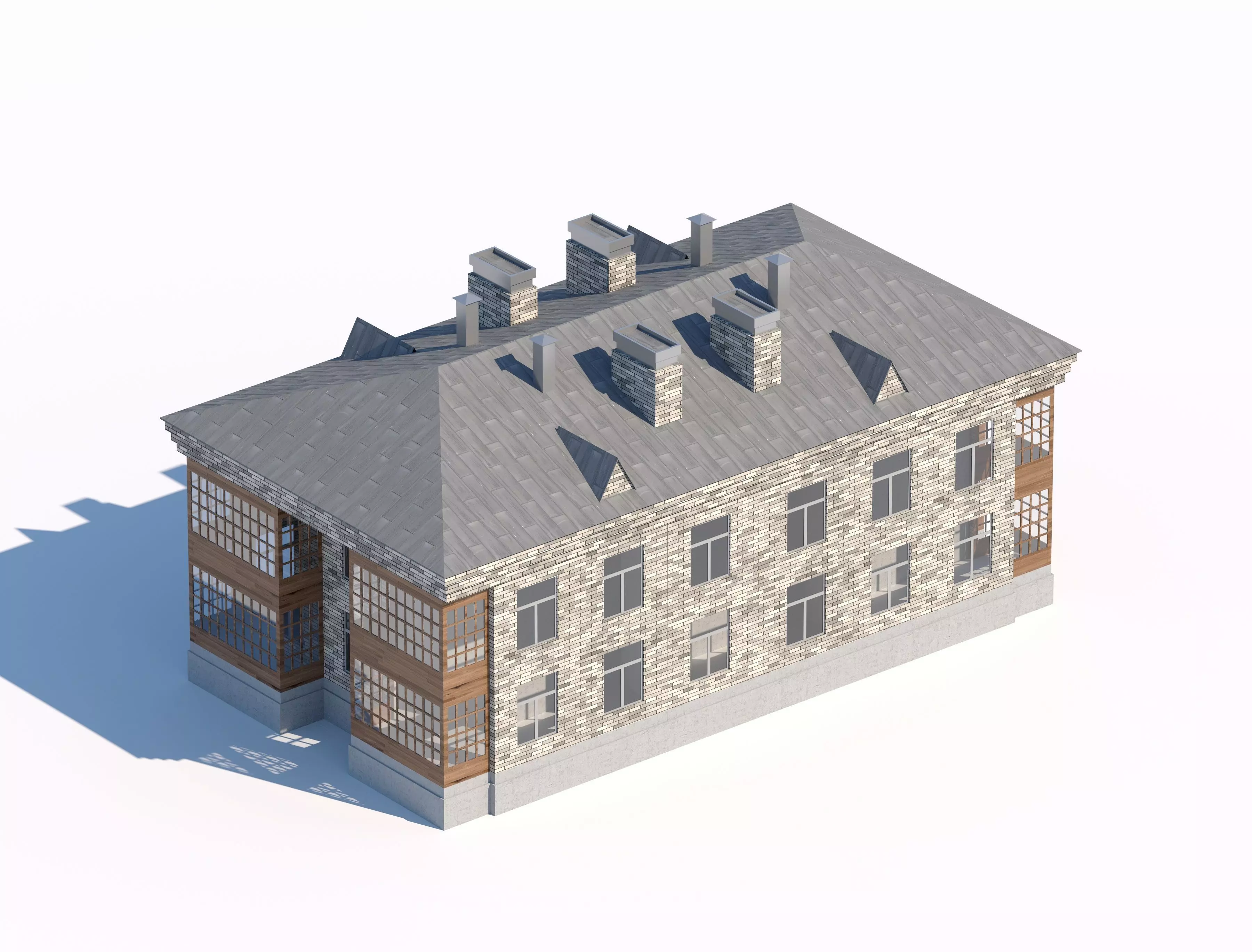 Vintage brick residential building model 3D model