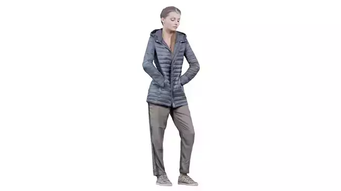 Woman in Long Shiny Coat and Green Pants