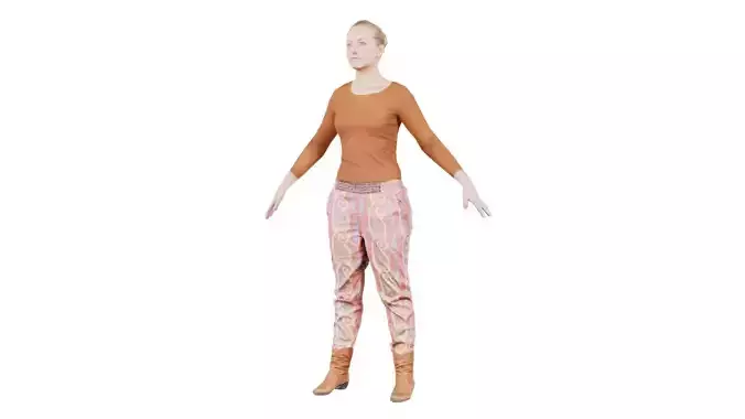 Woman in Orange Top and Floral Pants