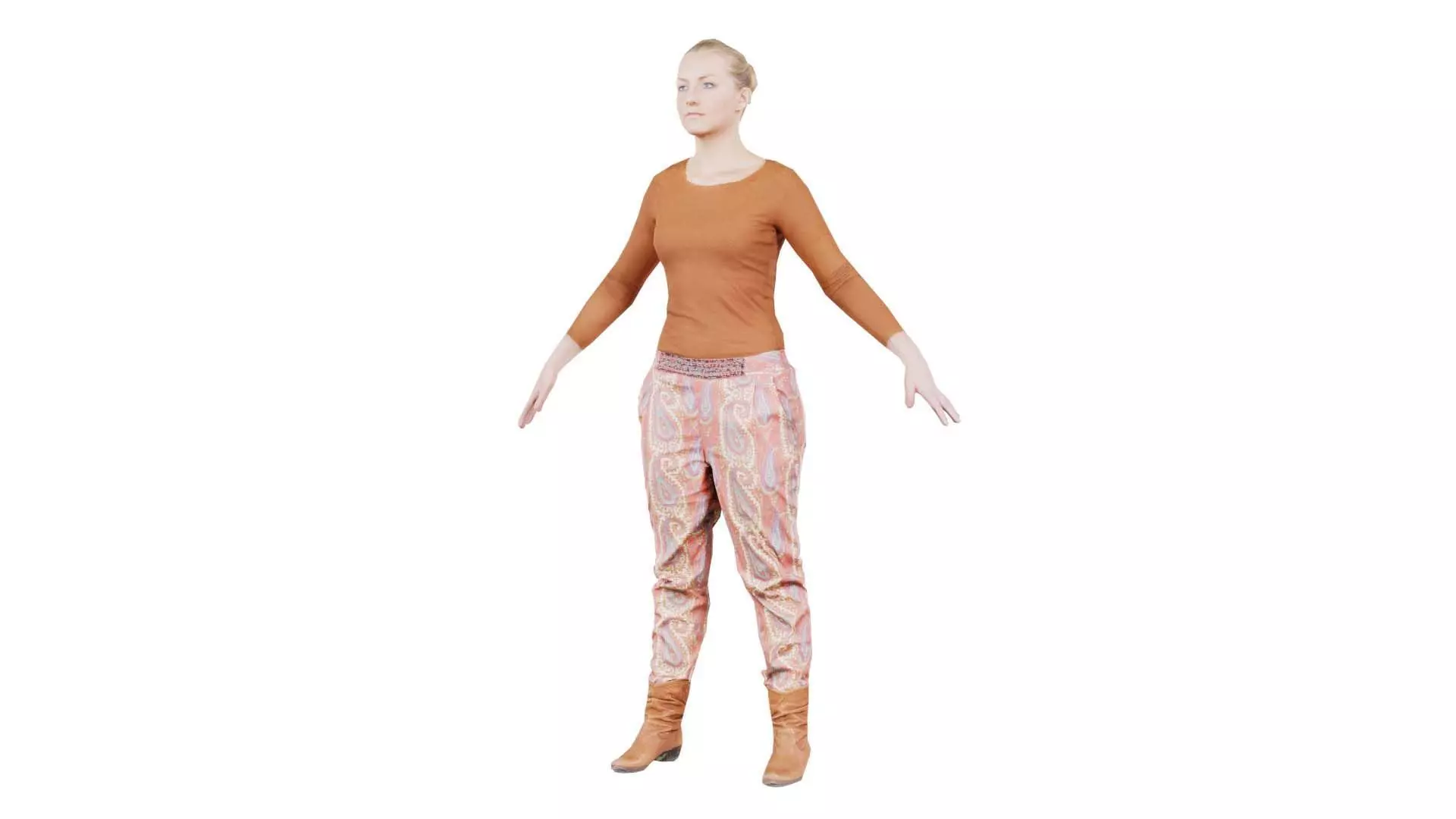 Woman in Orange Top and Floral Pants Low-poly 3D model