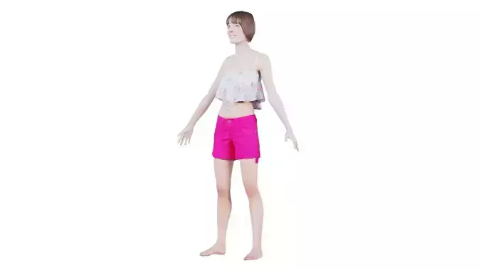 Woman in Pink Shorts and Flower Top Standard Pose