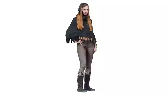 Woman in Poncho and Headphones