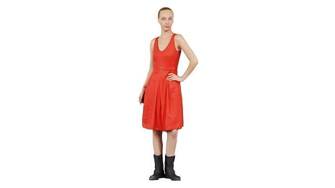 Woman in Red Low-poly 3D model