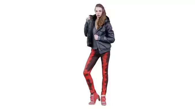 Woman in Red and Black Pants Holding Jacket Open