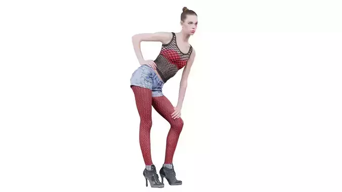 Woman in Red Panty and Top Posing Low-poly 3D model