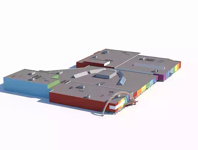 Modern shopping mall with colorful exterior design