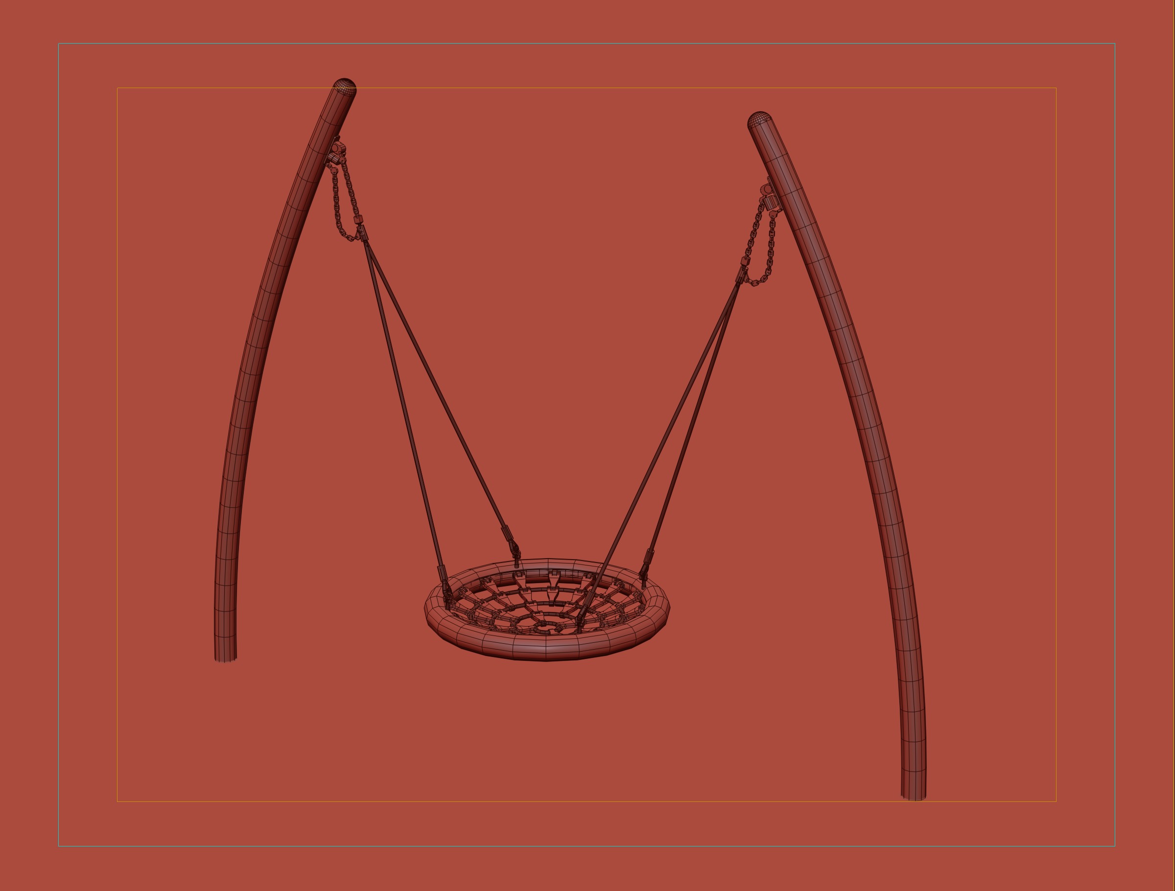 Circular wooden sandbox with integrated seating 3D model_6