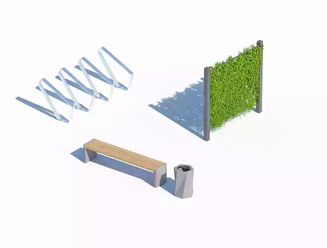 Urban outdoor furniture and greenery elements