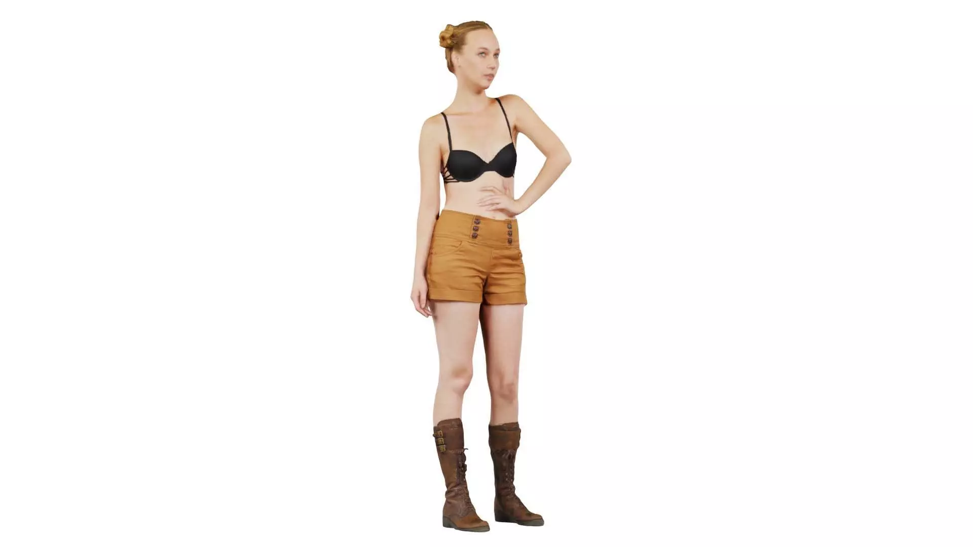 Woman in Shorts and Bra Low-poly 3D model