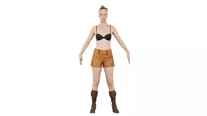 Woman in Shorts and Bra Standard Pose