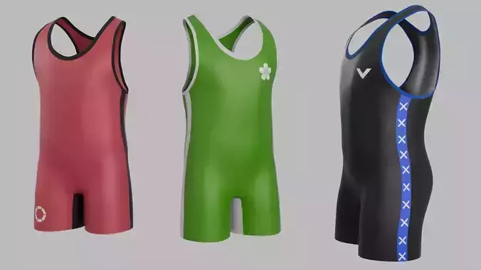 3d Customizable Wrestler Singlet Realistic PBR GLB FBX OBJ mlt Low-poly 3D model