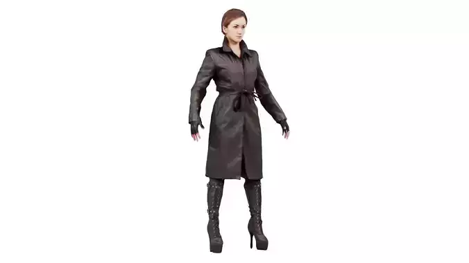 Woman in Thighhigh Boots and Leather Coat Standard Pose